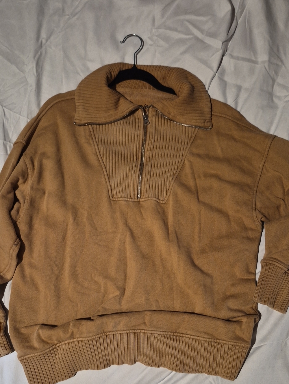 aerie Zip-Front Pullover in Camel Brown